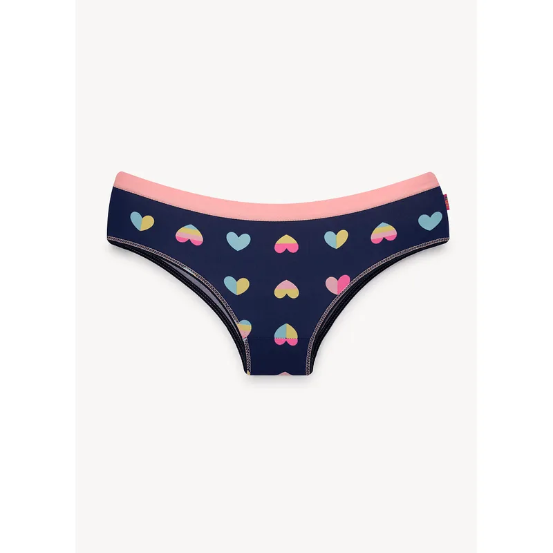 Calcinha Boneca Algodão Feminina Corações Azul M