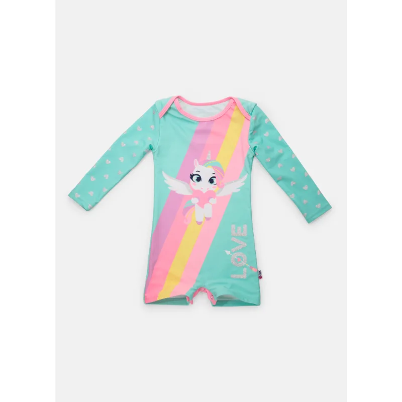 Macacão de Praia com Proteção Solar Baby Unicórnio Love Verde 6