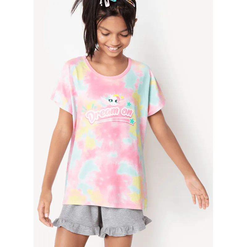 Pijama Manga Curta Visocolycra Menina Unicórnio Love 6