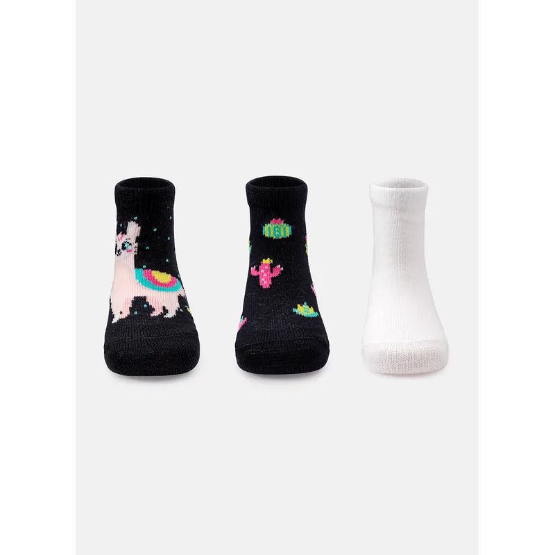 Kit com 3 Meias Cano Médio Bebê Menina Lhama 5 A 8 MESES