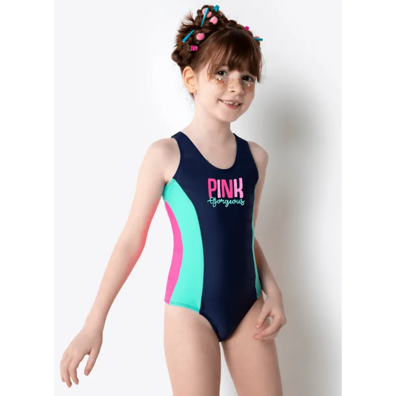 Maiô Natação Menina Flamingo Azul 4