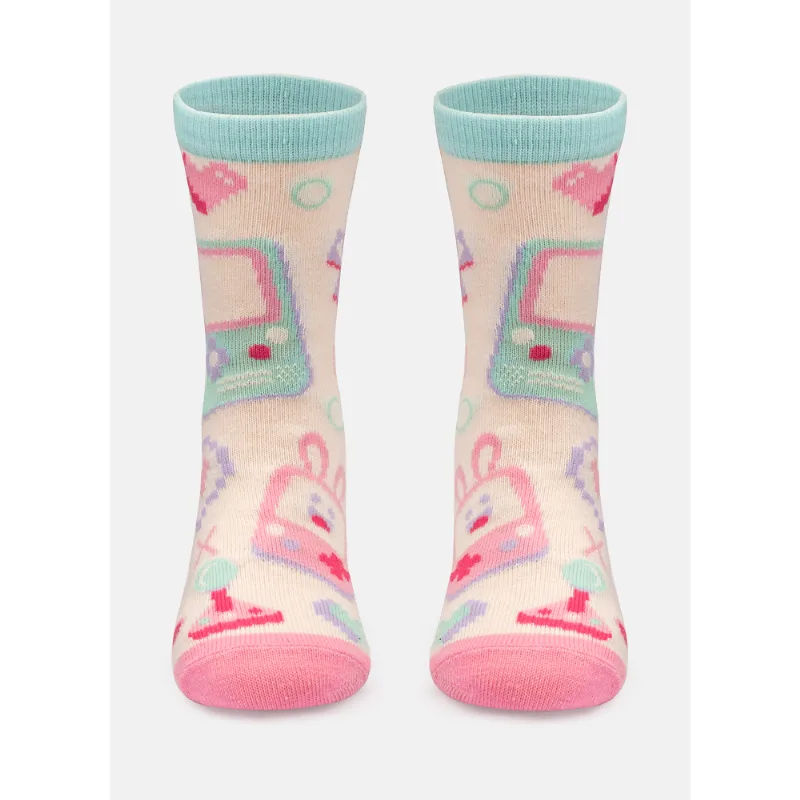 Meia Soquete Menina Cano Médio Games Branco
