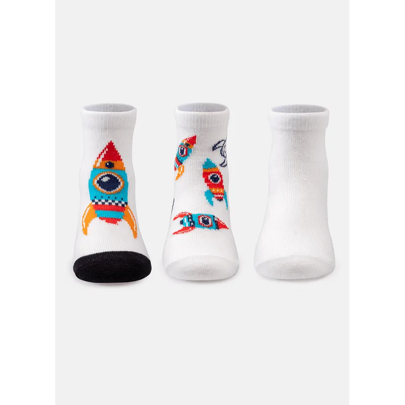 Kit com 3 Meias Cano Curto Bebê Menino Espacial 19 A 22 MESES