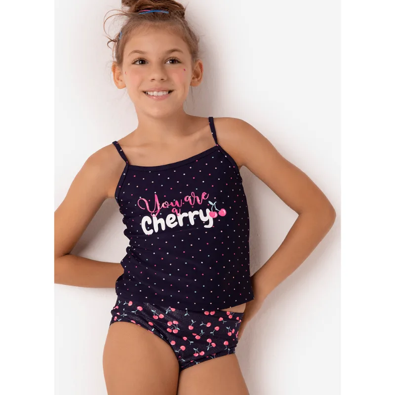 Conjunto Camiseta e Calcinha Menina Gatinha Azul 12
