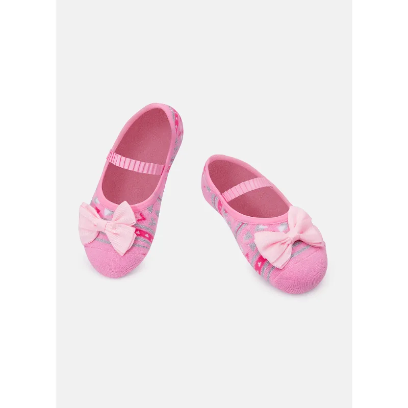 Meia Menina Sapatilha com Antiderrapante e Aplique Estampada Rosa
