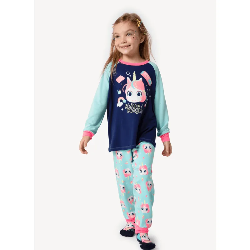 Pijama Manga Longa Menina Teen Viscolycra Unicórnio Shine Brilha no Escuro Verde Pijama Manga Longa Menina Teen Viscolycra Unicórnio Shine Brilha no Escuro Azul 8