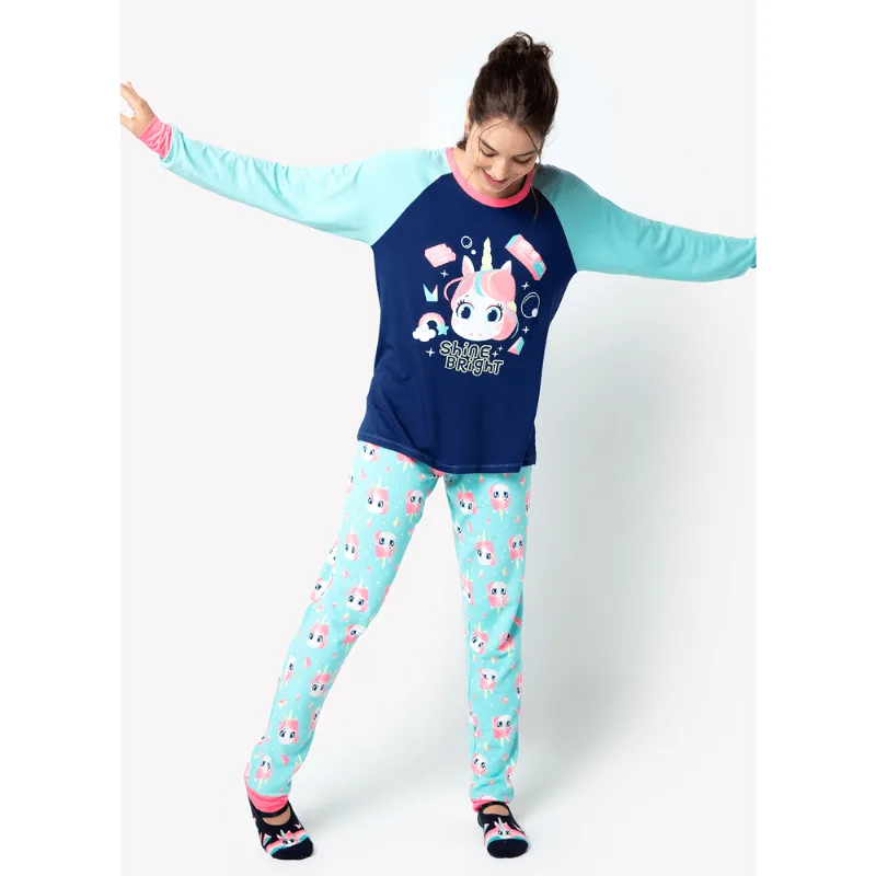 Pijama Manga Longa Feminino Viscolycra Unicórnio Shine G