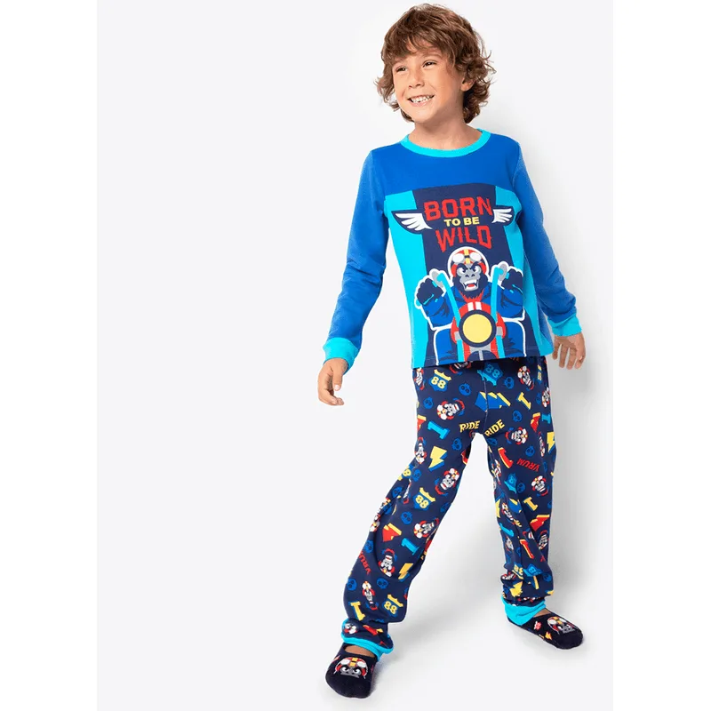 Pijama Manga Longa Menino Viscolycra Premium Gorila Rider 4