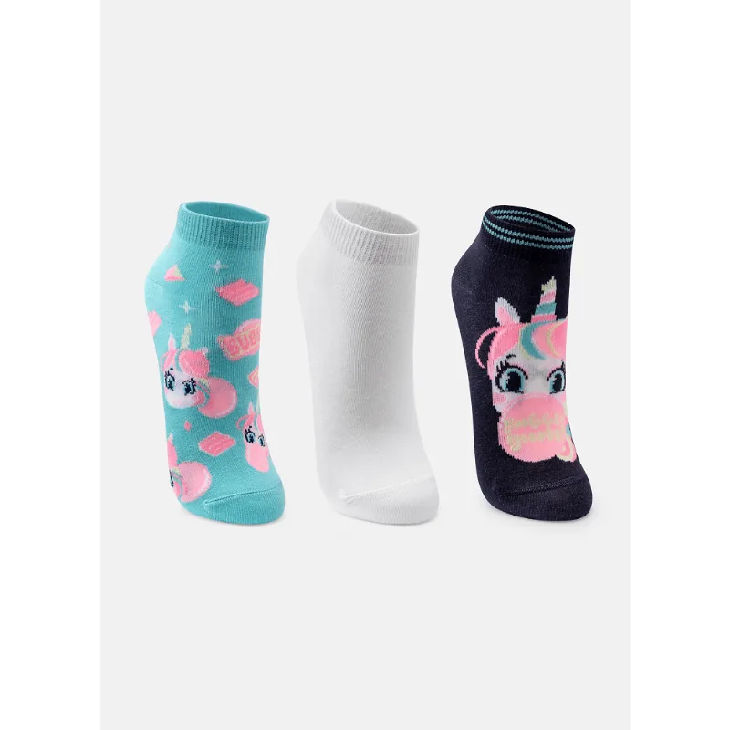 Kit com 3 Meias Soquete Menina Unicórnio Shine