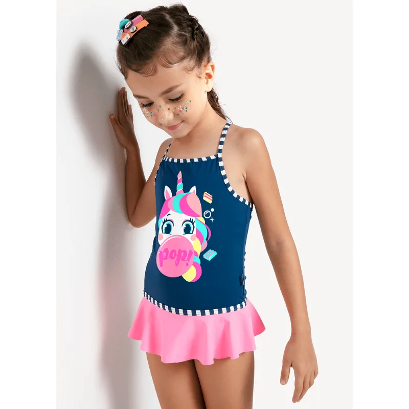 Maiô Menina Unicórnio Shine Azul 2