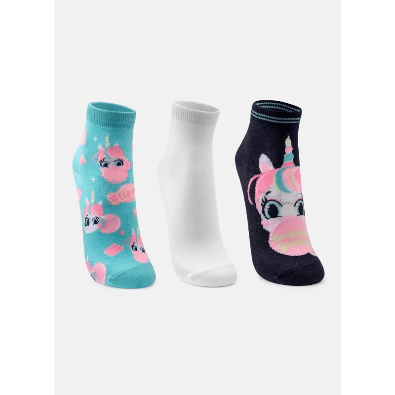 Kit com 3 Meias Soquete Menina Unicórnio Shine
