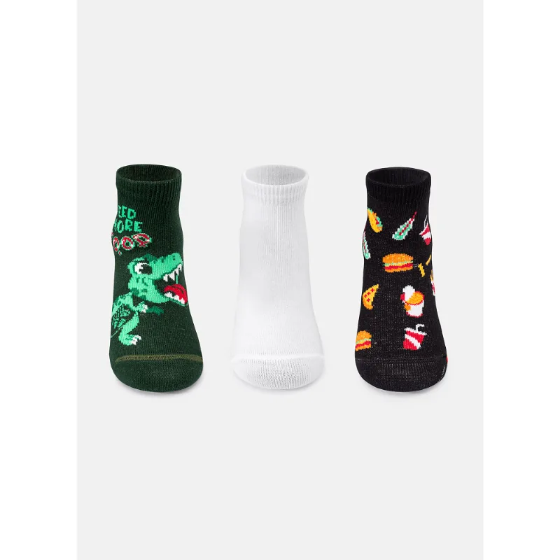 Kit com 3 Meias Soquete Bebê Menino Dino Food