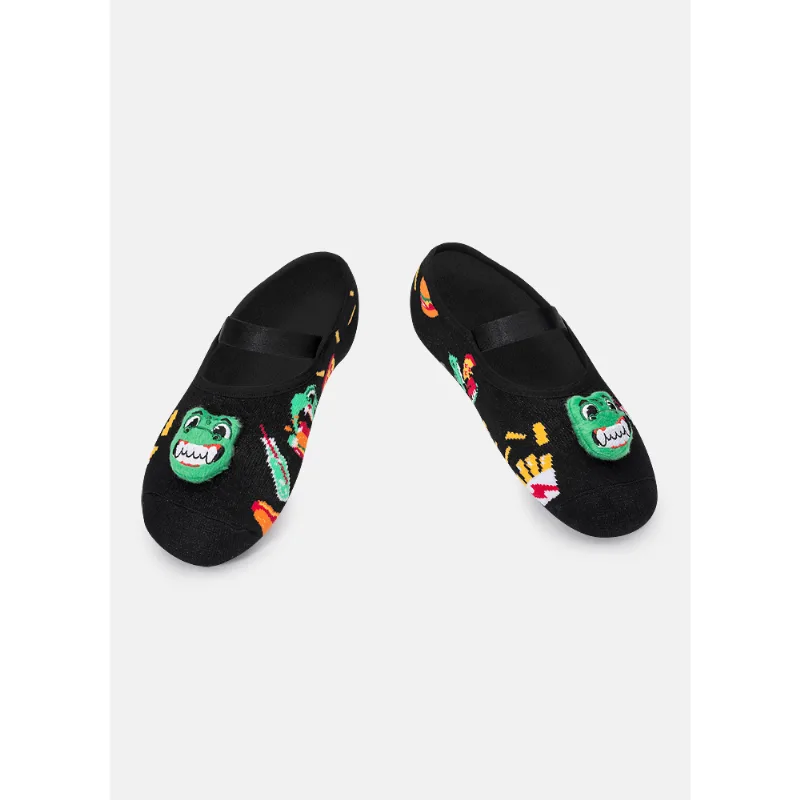 Meia Sapatilha Menino Teen Antiderrapante com LED Dino Food Preto