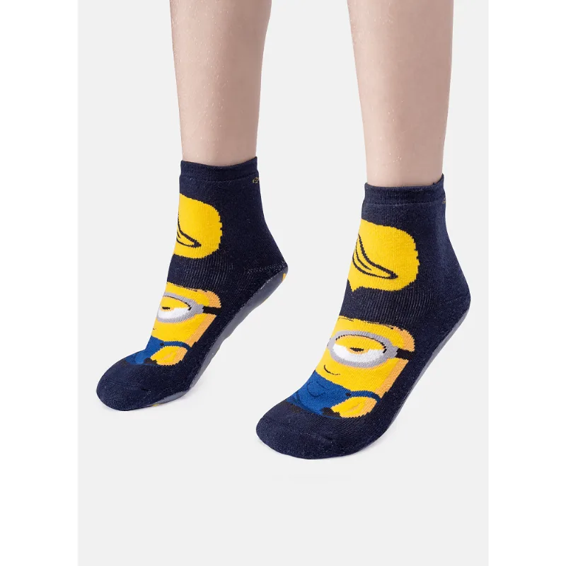 Meia Soquete Infantil Unissex Sola Emborrachada Minions Azul