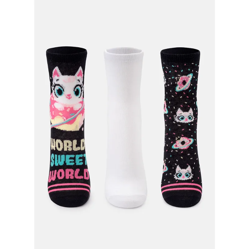 Kit com 3 Meias Soquete Feminina Gata