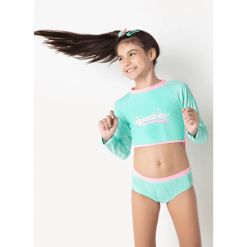 Conjunto Camiseta e Calcinha com FPS 50 Menina Unicórnio Love Verde 14