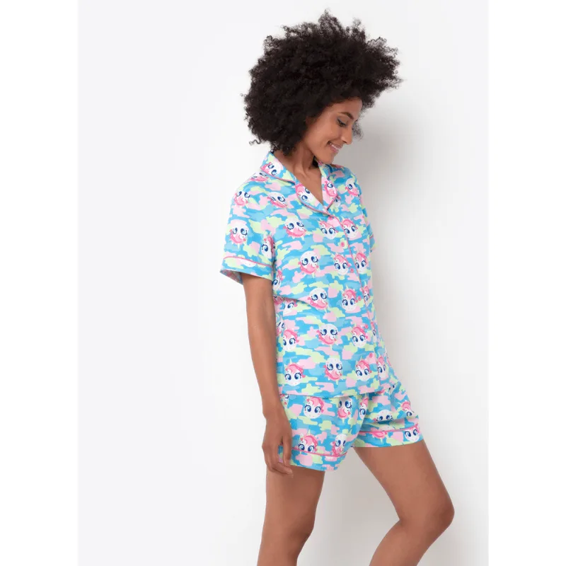 Pijama Manga Cruta Feminino Viscose Unicórnio Colorful Camuflado Verde M