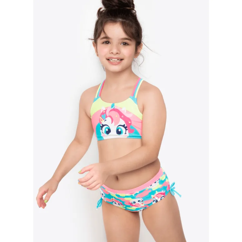 Biquíni Menina Unicórnio Colorful Camuflado Verde 8