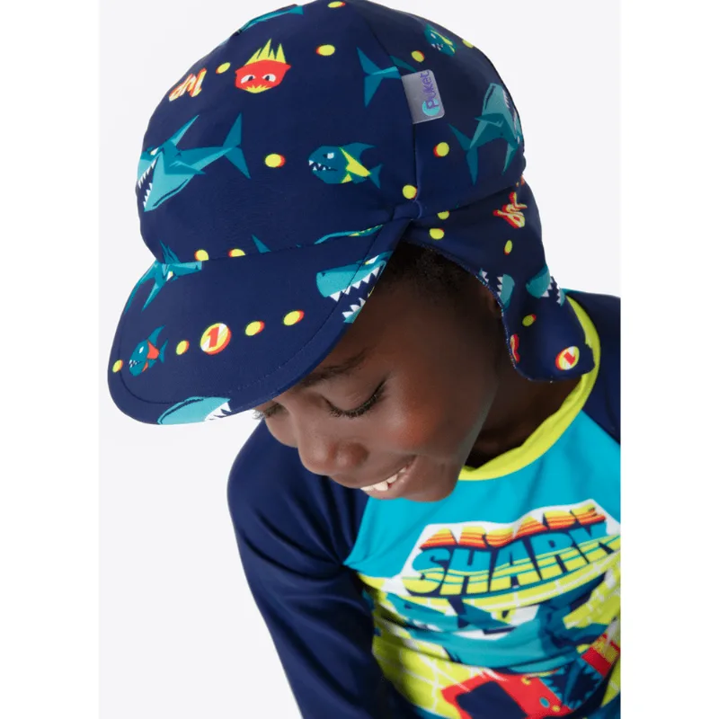 Chapéu Praia com Proteção Solar Menino Tubarão Gamer Azul Único