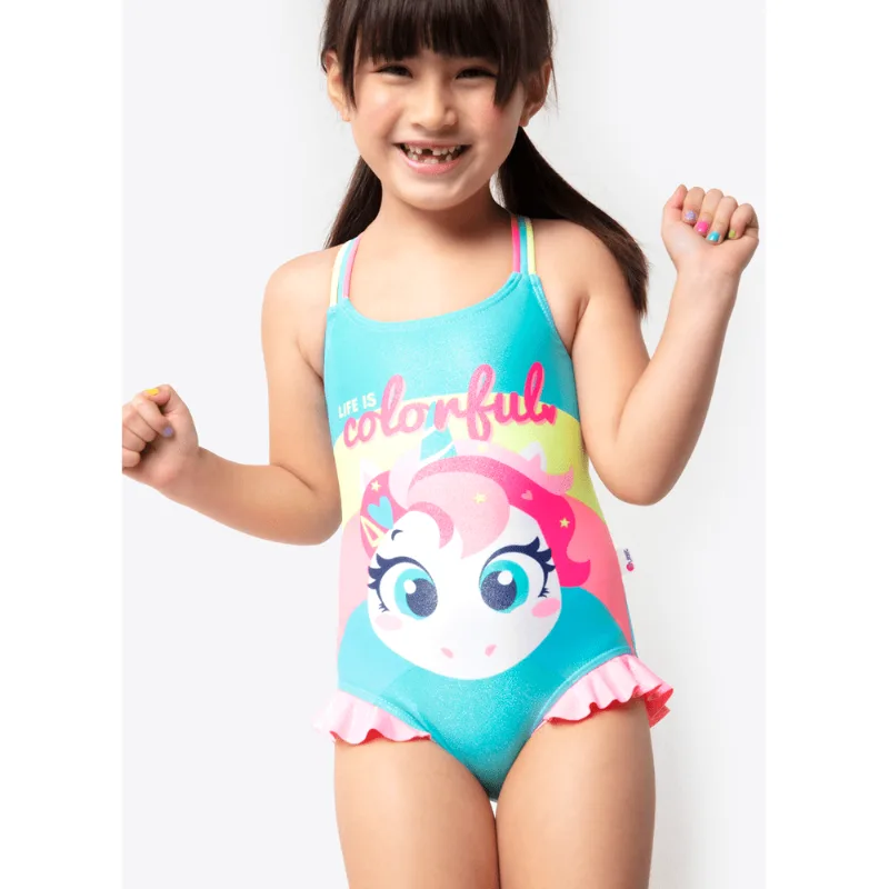 Maiô Menina Teen Unicórnio Colorful Verde 10