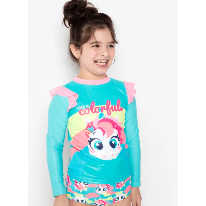 Camiseta Praia com Proteção Solar Menina Teen Unicórnio Colorful 12