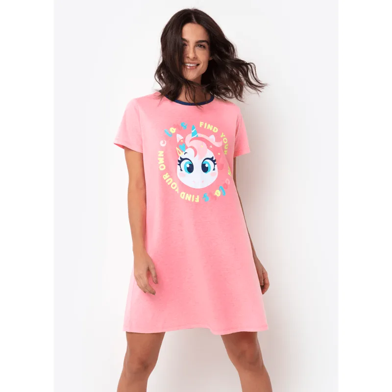 Camisola Manga Curta Feminino Unicórnio Colorful Rosa GG