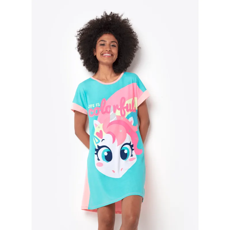 Camisola Manga Curta Feminino Viscolycra Unicórnio Colorful Rosa G