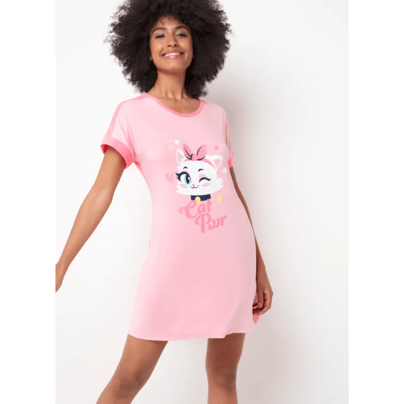 Camisola Manga Curta Feminino Gata Power Rosa P