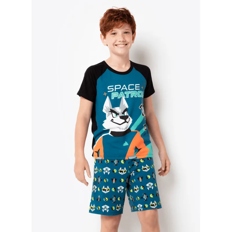 Pijama Manga Curta Viscolycra Menino Lobo Space 6