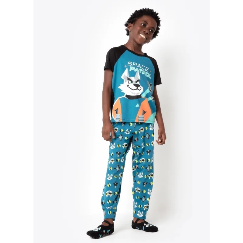 Pijama Longo Manga Curta Menino Viscolycra Lobo Space Brilha no Escuro 1