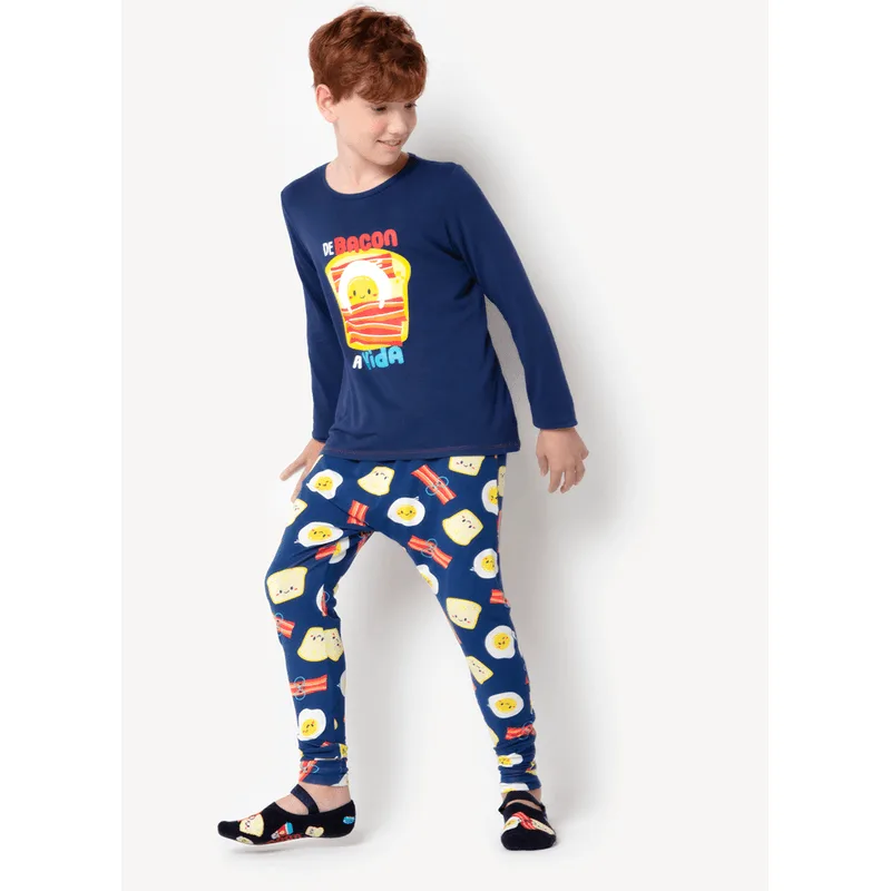 Pijama Manga Longa Menino Viscolycra Família de Bacon a Vida 2