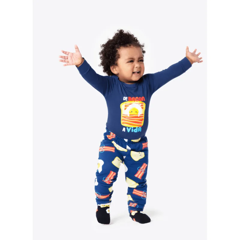 Pijama Manga Longo Bebê Viscolycra Família de Bacon a Vida Azul 6