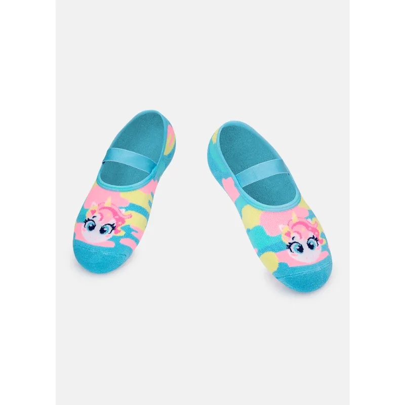 Meia Sapatilha Antiderrapante Feminina Unicórnio Colorful Camuflado Azul