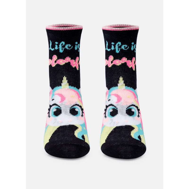 Meia Soquete Infantil Unicórnio Colorful Azul