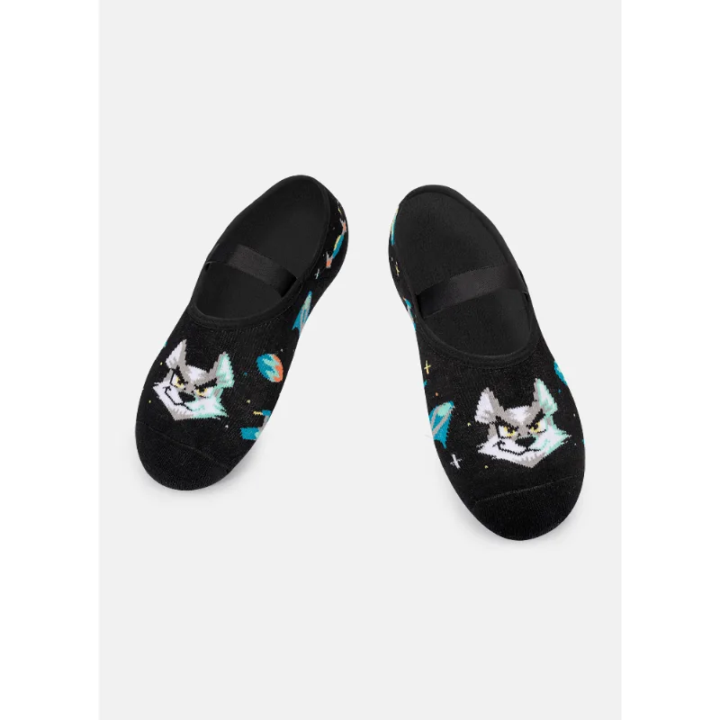 Meia Sapatilha Antiderrapante Infantil Teen Lobo Space Preto