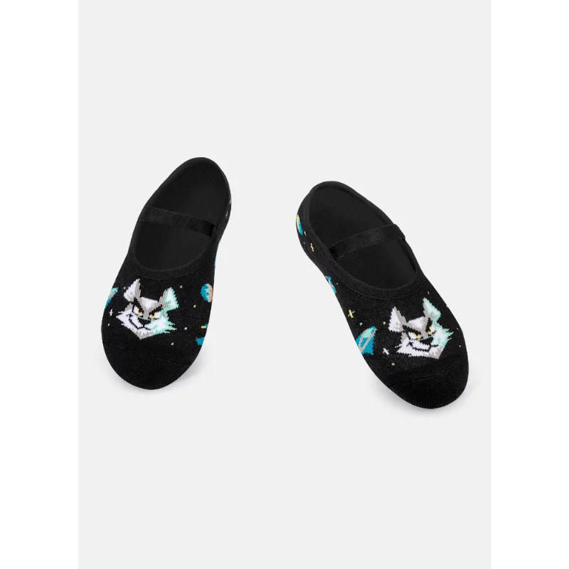 Meia Sapatilha Antiderrapante Infantil Lobo Space Preto