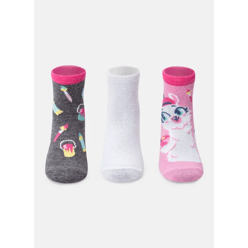 Kit com 3 Meias Soquete Bebê Menina Lhama