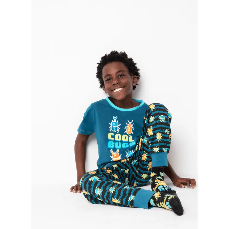 Pijama Longo Manga Curta Menino Viscolycra Pixel Bugs Brilha no Escuro 4