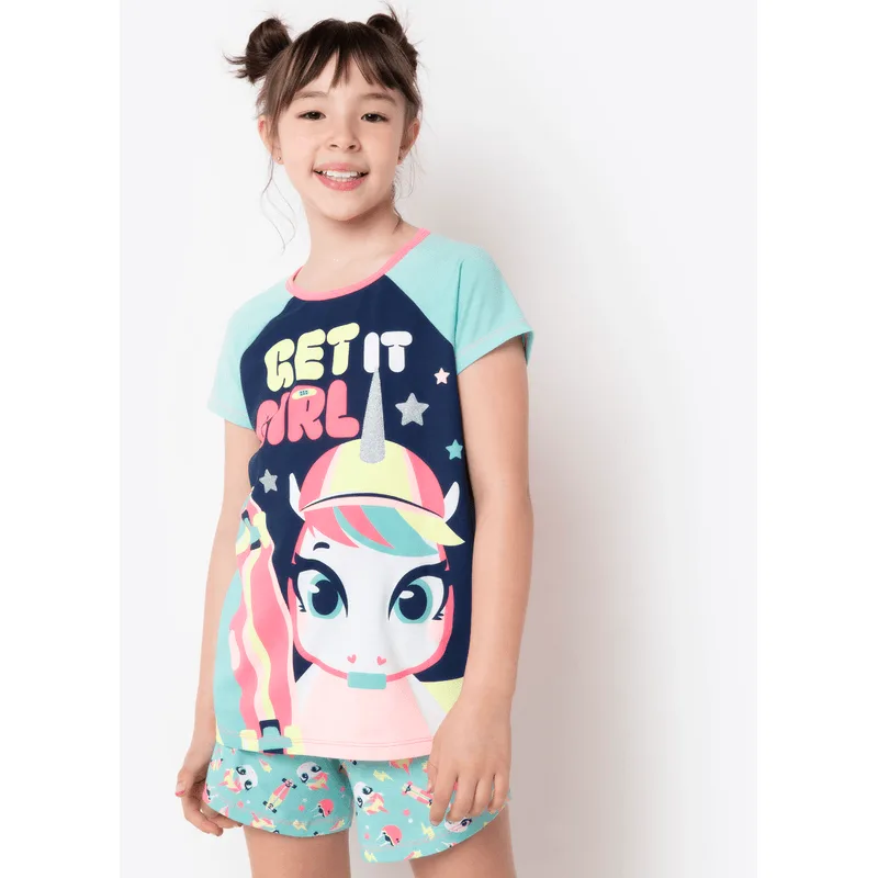 Pijama Manga Curta Viscolycra Menina Unicórnio Skate 1