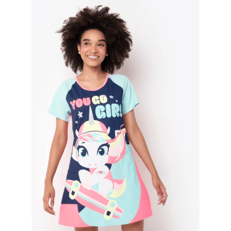 Camisola Manga Curta Feminino Viscolycra Unicórnio Skate M