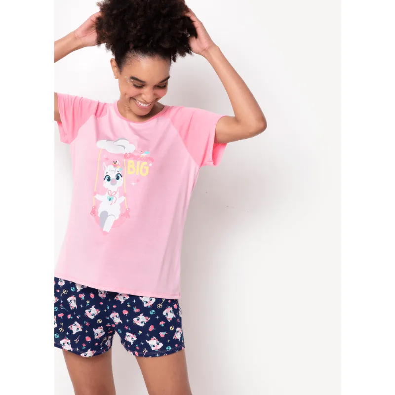 Pijama Manga Curta Feminino Viscolycra Lhama Secret Rosa M