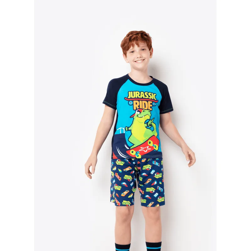 Pijama Manga Curta Viscolycra Menino Dinossauro Skate 4