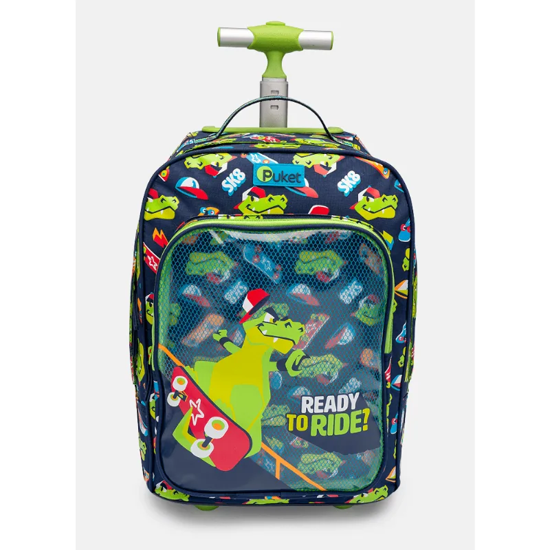 Mochila Escolar Pequena com Rodinha Dinossauro Skate UN