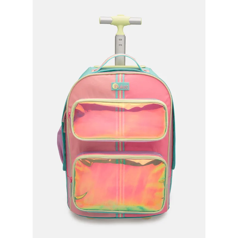 Mochila Escolar com Rodinha Bolso Lateral Color Block UN