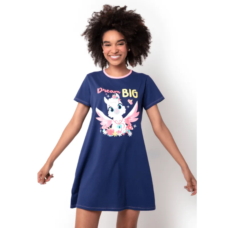 Camisola Manga Curta Feminino Algodão Lhama Secret Azul M