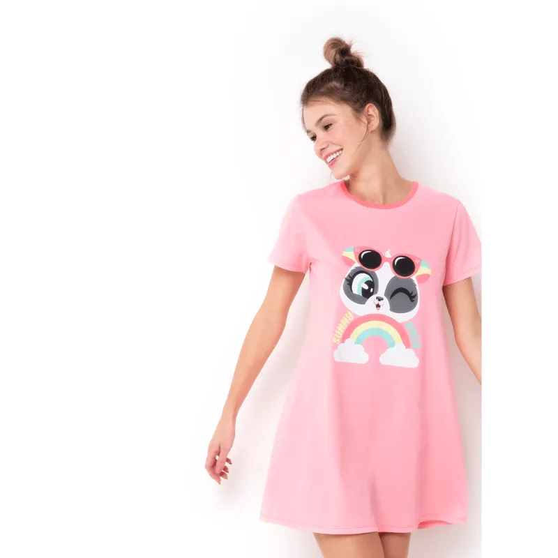Camisola Manga Curta Feminino Panda Summer Rosa M