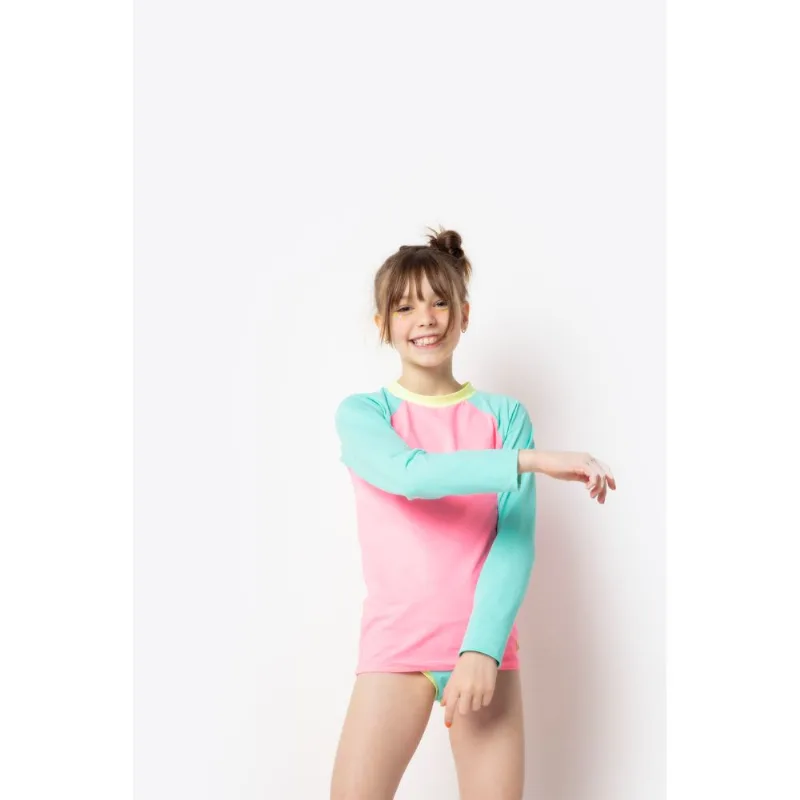 Camiseta Manga Longa com Proteção Solar Menina Color Block 1