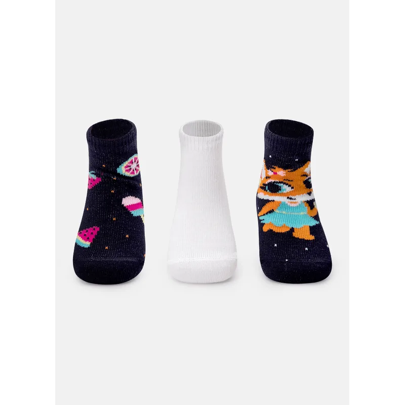 Kit com 3 Meias Cano Médio Bebê Menina Raposa 15 A 18 MESES