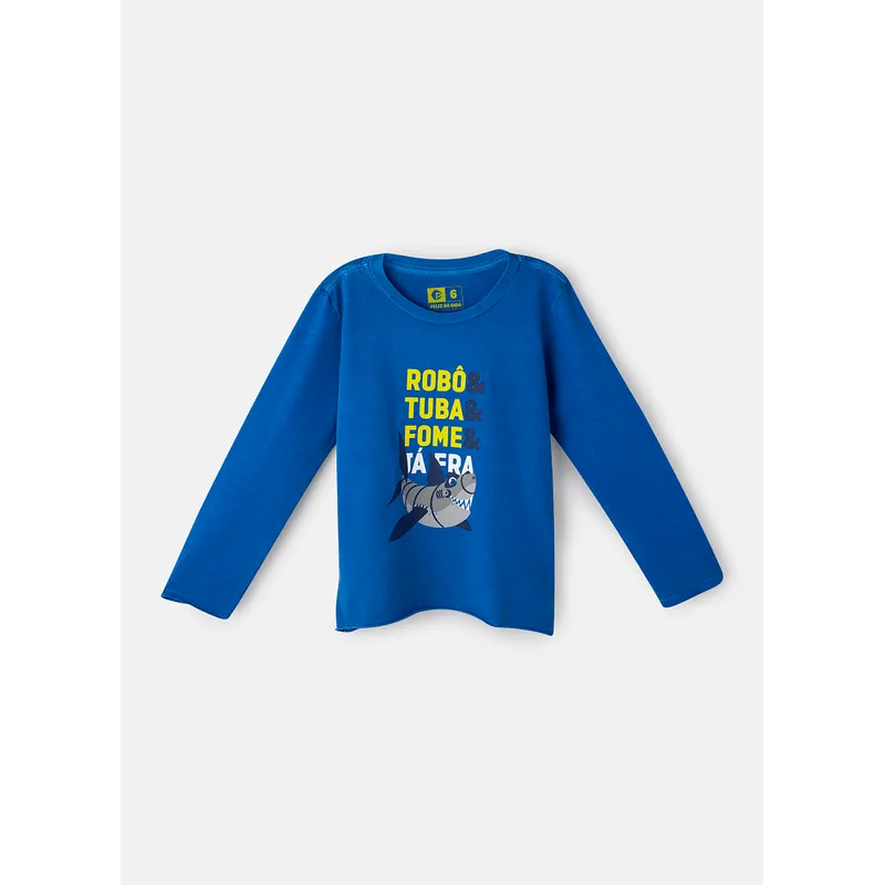 Camiseta Manga Longa Algodão Menino Tubarão Robô 8