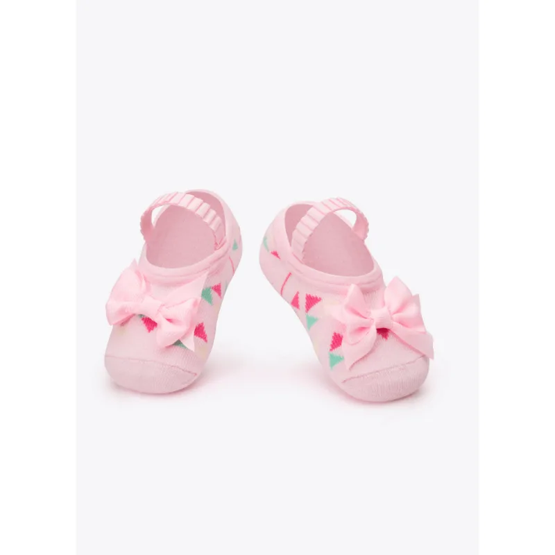 Meia Sapatilha com Laço Bebê Rosa